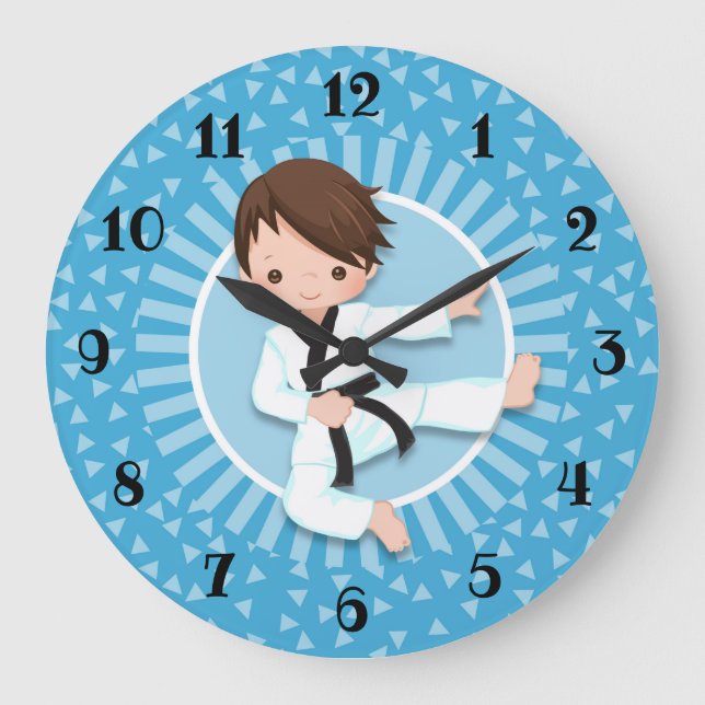 Brown Hair Karate Boy Judo Martial Arts Large Clock (Front)