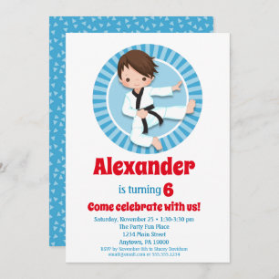 Brown Hair Karate Judo Boys Birthday Invitation