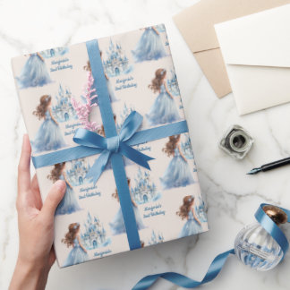 Brown Hair Princess and Castle Wrapping Paper