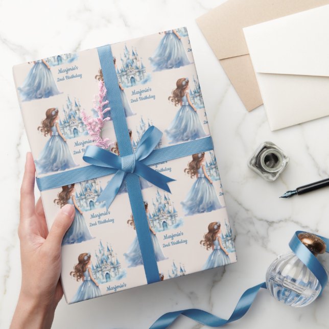 Brown Hair Princess and Castle Wrapping Paper (Gifting)