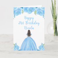 Brown Hair Princess Blue Floral Birthday Party
