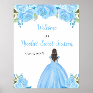 Brown Hair Princess Blue Sweet Sixteen Welcome Poster
