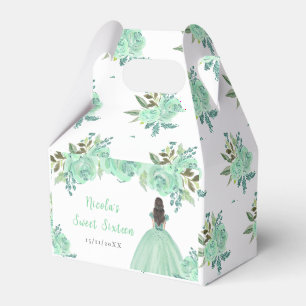 Brown Hair Princess Mint Floral Sweet Sixteen Favour Box