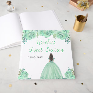 Brown Hair Princess Mint Sweet 16 Guest Book