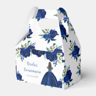 Brown Hair Princess Navy Floral Quinceanera Favour Box
