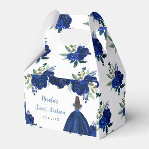 Brown Hair Princess Navy Floral Sweet Sixteen Favour Box