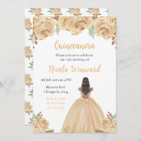 Brown Hair Princess Peach Floral Quinceanera