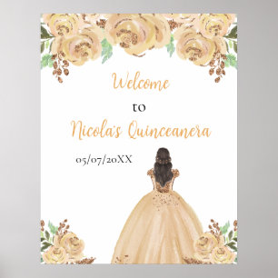 Brown Hair Princess Peach Quinceanera Welcome Poster