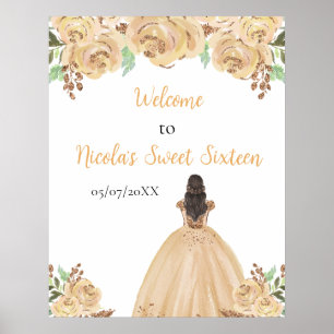 Brown Hair Princess Peach Sweet Sixteen Welcome Poster