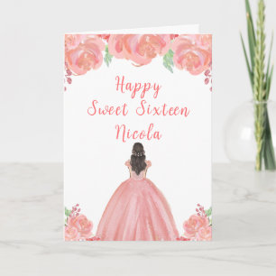 Brown Hair Princess Pink Sweet Sixteen Card