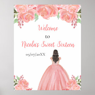 Brown Hair Princess Pink Sweet Sixteen Welcome Poster