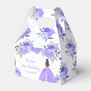 Brown Hair Princess Purple Floral Birthday Party Favour Box