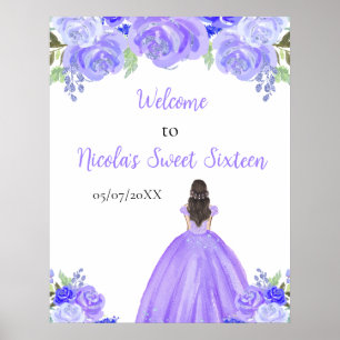 Brown Hair Princess Purple Sweet Sixteen Welcome Poster