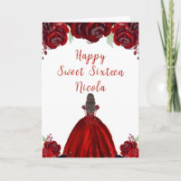Brown Hair Princess Red Floral Sweet Sixteen