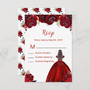 Brown Hair Princess Red Floral Sweet Sixteen RSVP Card