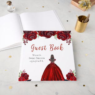 Brown Hair Princess Red Sweet Sixteen Guest Book