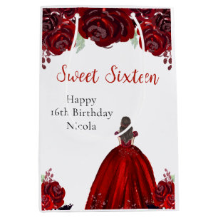 Brown Hair Princess Red Sweet Sixteen Medium Gift Bag