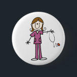 Brown Hair Stick Figure Nurse  Button<br><div class="desc">Button with a brown haired female stick figure nurse with a stethoscope,  great for RNs,  LPNs,  ER nurses,  paediatrics nurses,  OB nurses,  and future nurses!</div>