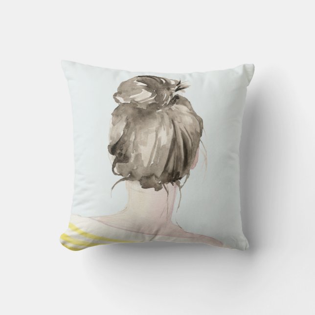 Brown Hair Top Knot Bun Cushion (Front)