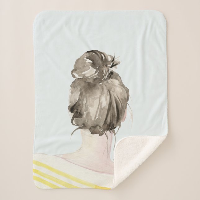 Brown Hair Top Knot Bun Sherpa Blanket (Front)
