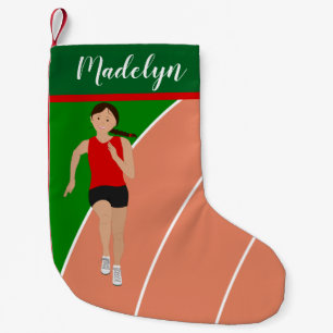 Brown Hair Track Girl in Red Small Christmas Stocking