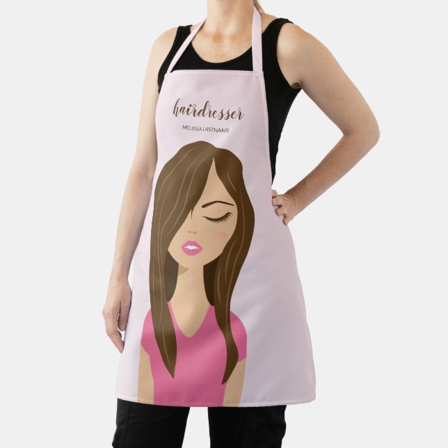 Brown Hair Woman In Pink Hair Stylist Hairdresser Apron (Insitu)