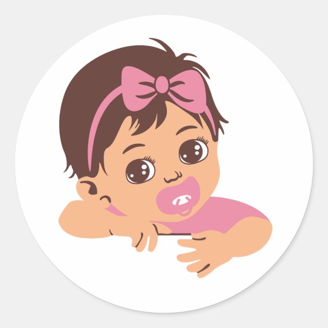Brown Haired Baby Girl Sticker with Pacifier (Front)