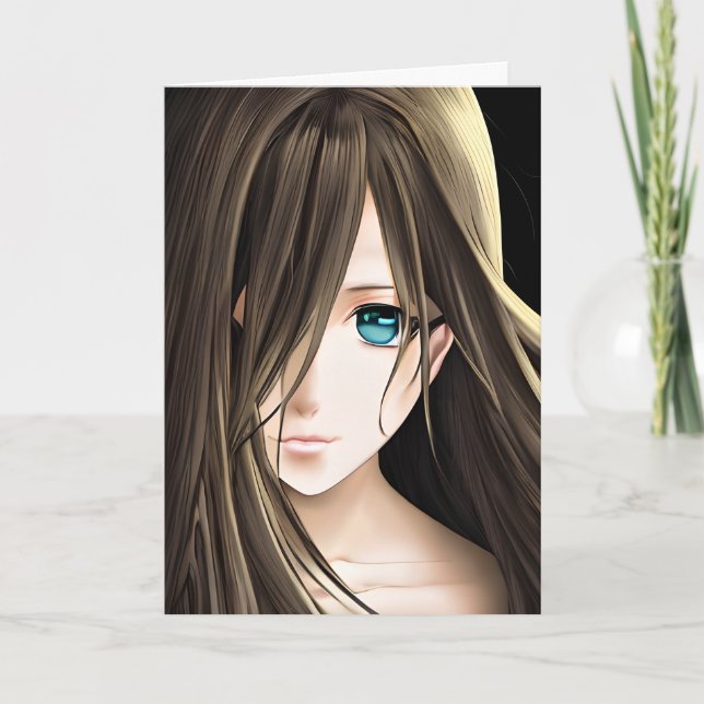 Brown Haired Blue Eyed Anime Girl Card (Front)