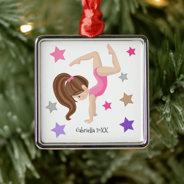 Brown Haired Gymnast Girl Gymnastics Christmas Metal Tree Decoration (Tree)