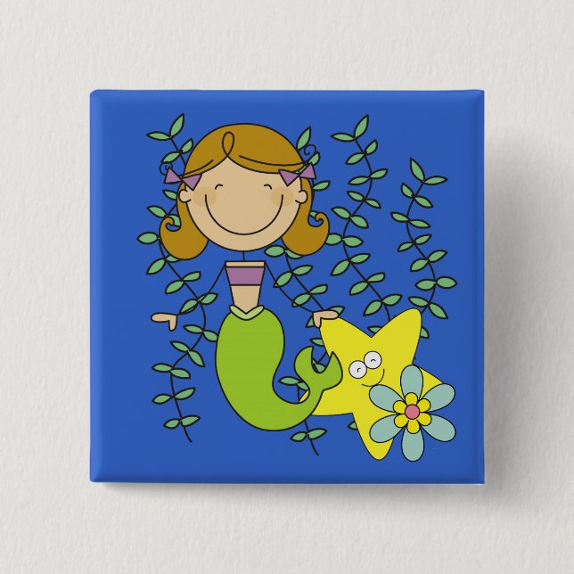 Brown Haired Mermaid 15 Cm Square Badge (Front)