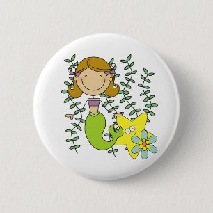 Brown Haired Mermaid 6 Cm Round Badge
