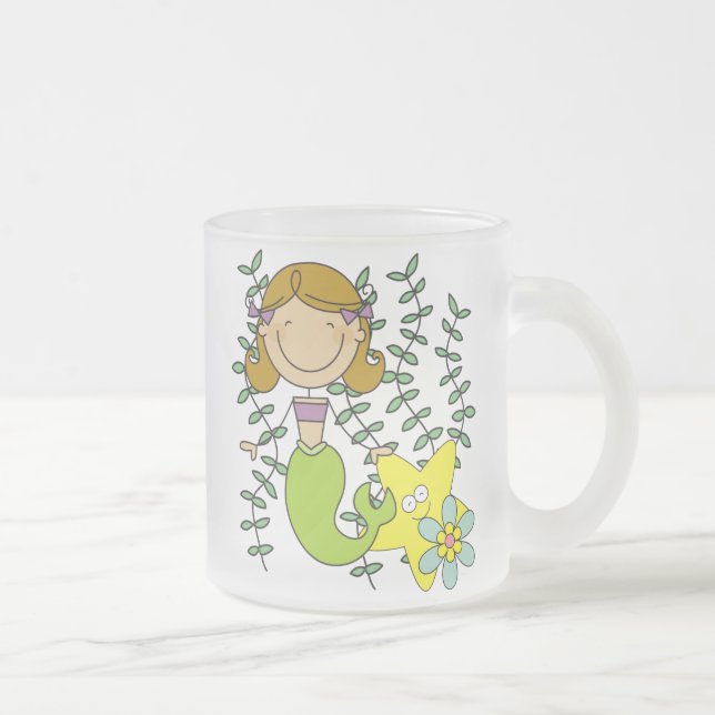 Brown Haired Mermaid Frosted Glass Coffee Mug (Right)