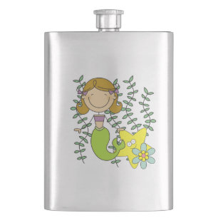 Brown Haired Mermaid Hip Flask