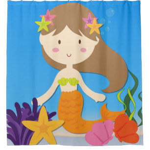 Brown Haired Mermaid in the Under Sea Ocean Shower Curtain