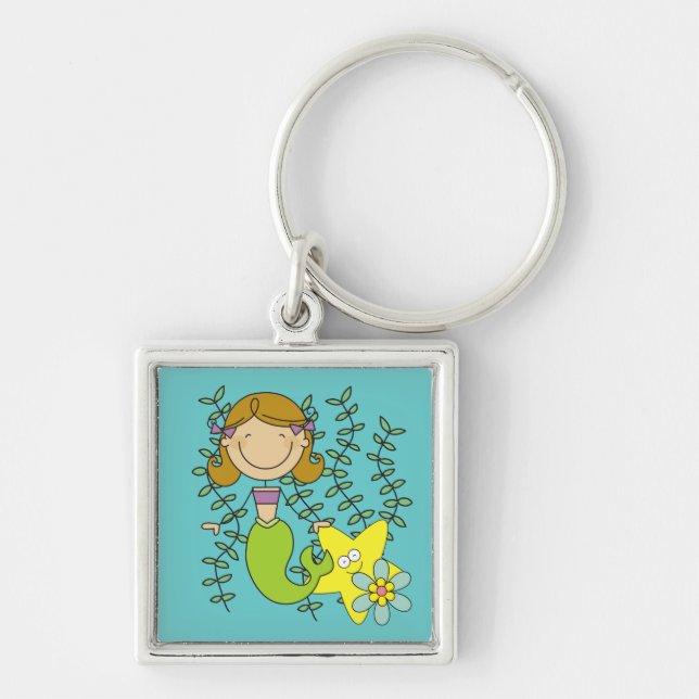 Brown Haired Mermaid Key Ring (Front)