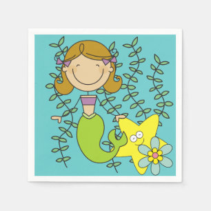 Brown Haired Mermaid Napkin
