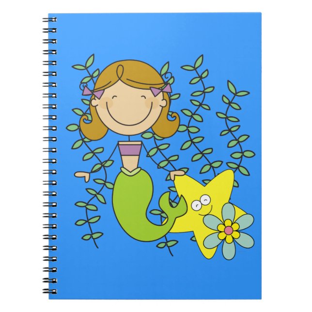 Brown Haired Mermaid Spiral Notebook (Front)