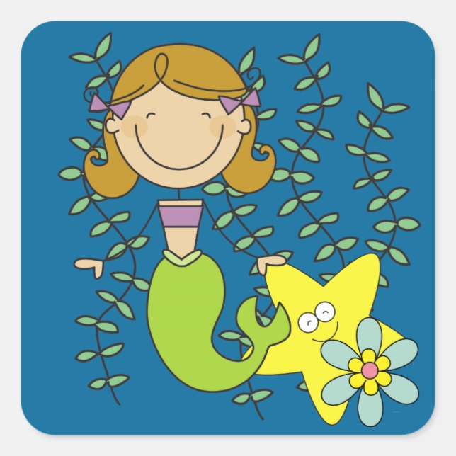 Brown Haired Mermaid Square Sticker (Front)