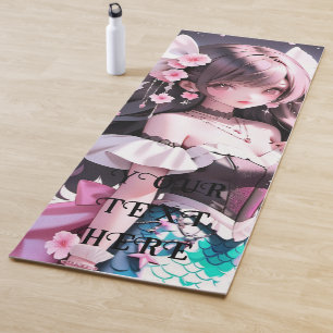 Brown Haired Mermaid With Pink Flowers in Her Hair Yoga Mat