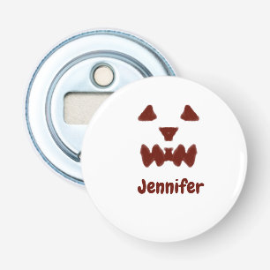 Brown Halloween scary face fall add name modern re Bottle Opener
