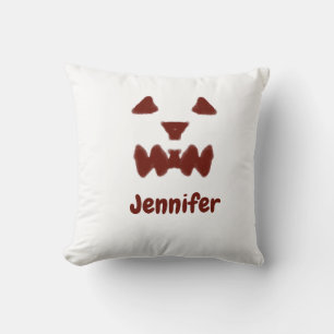 Brown Halloween scary face fall add name modern re Cushion