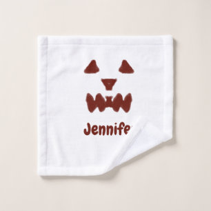 Brown Halloween scary face fall add name modern re Wash Cloth