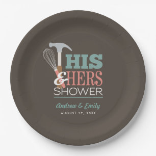 Brown Hammer Whisk Handy Couple Shower Paper Plate