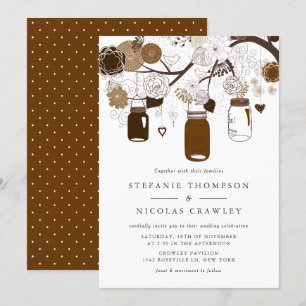 Brown Hanging Mason Jars Wedding Invitation