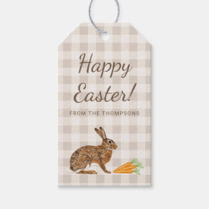 Brown Hare Rabbit And Carrots Happy Easter Beige Gift Tags