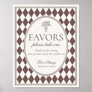 Brown Harlequin Checkered Wedding Favors Sign