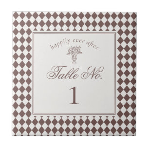 Brown Harlequin Chequered Wedding Table Number Tile