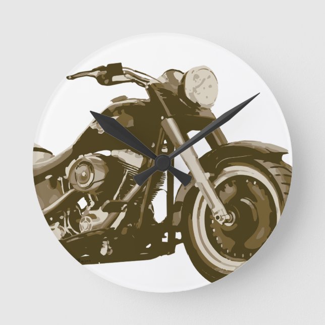 Brown Harley Motorcycle Round Clock (Front)