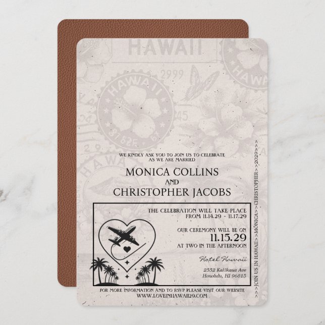 Brown Hawaii Passport Wedding Invitation (Front/Back)