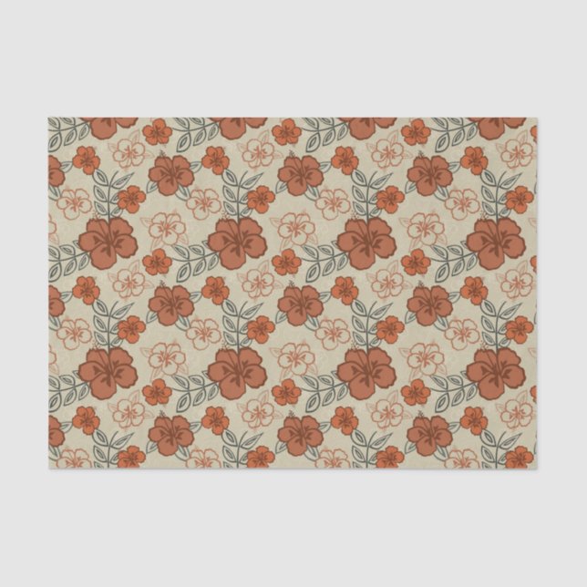 Brown Hawaiian Hibiscus Pattern Tissue Paper (Front)